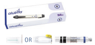 Image of aluetta pen injector carton and new cartridge