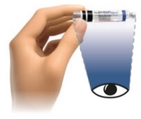 Image of hand holding a cartridge with an eye to look at cartridge and label