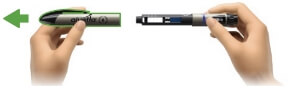 Image of hands pulling open the cap off the aluetta pen injector